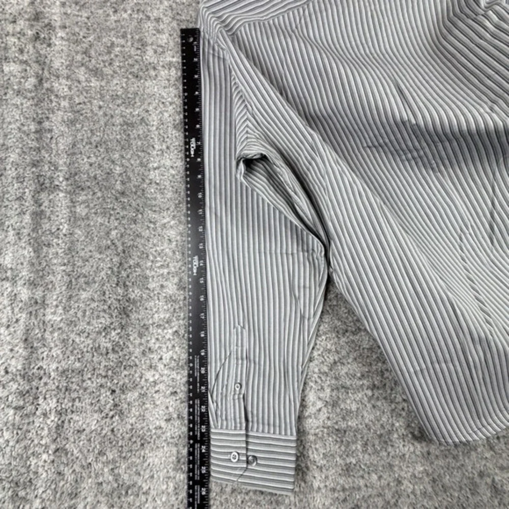 Banana Republic Men's L 16-16 1/2 Grey Green Slim Fit Striped Button Down Shirt
